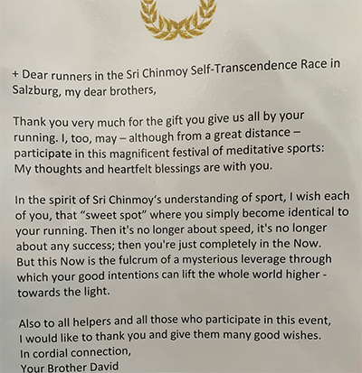 Letter of support from Brother David to the runners